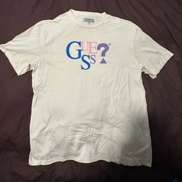 GUESS Cream Graphic Tee with Multicolor Logo - Picture 1 of 3